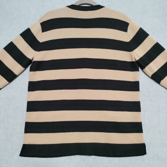 Liz Claiborne Large 100% Wool Knit Cardigan Sweater Button Front Neutral Stripes - Picture 4 of 15
